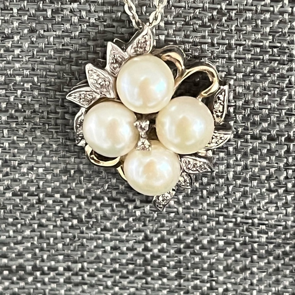 .925 diamond and pearl necklace with 14k gold accents - Picture 5 of 6